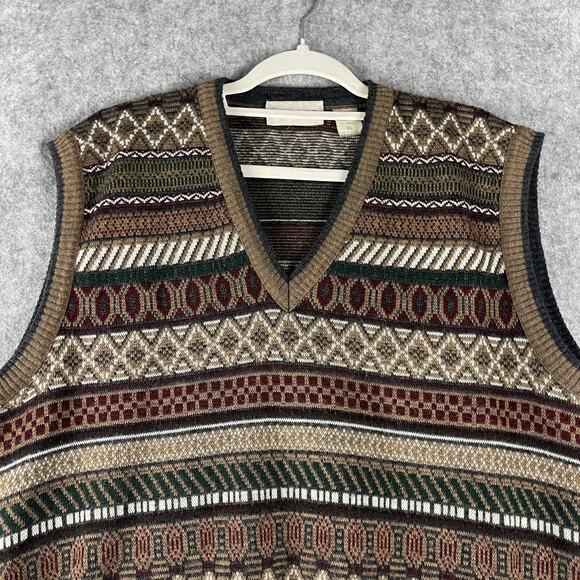 VTG Murano Sweater Vest Mens XL Wool Blend V Neck Italy Made Grandpa Academia - Picture 2 of 13